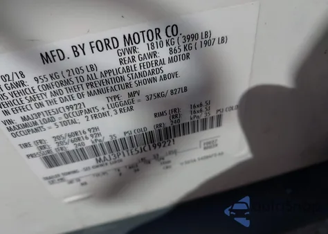 2018 Ford Ecosport Se из США, поврежденный, VIN MAJ3P1TE5JC199221